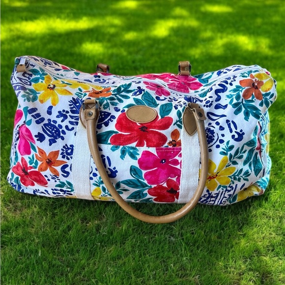 Vintage 80s GITANO Hawaiian Artsy Floral Novelty Print Duffle Carry on Tote Bag - Picture 15 of 15